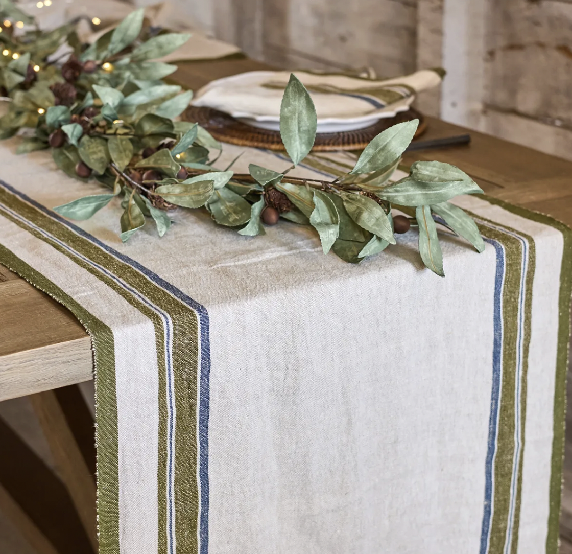 Stripe Linen Table Runner - Green