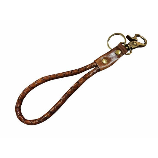 Leather Rope Key Ring - Tan with Brass