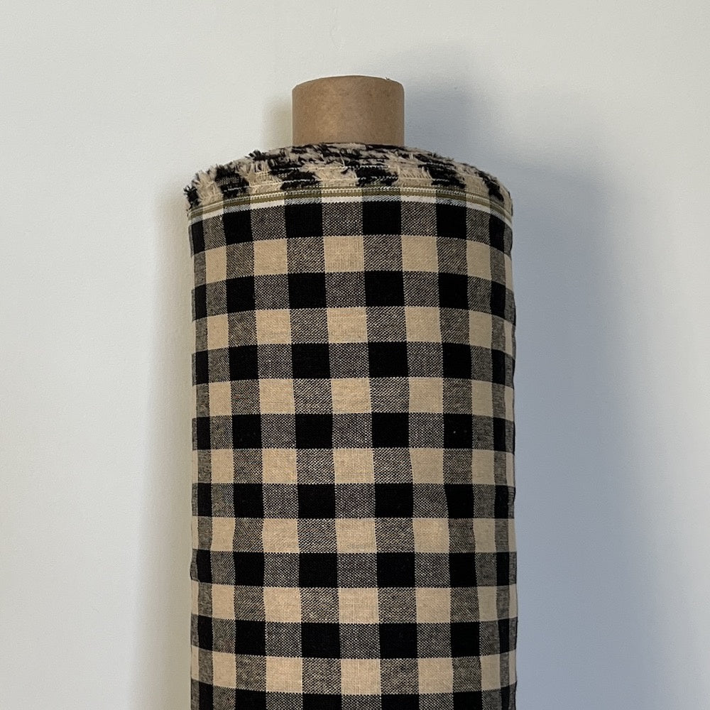 Oxford Check Beige Black Fabric