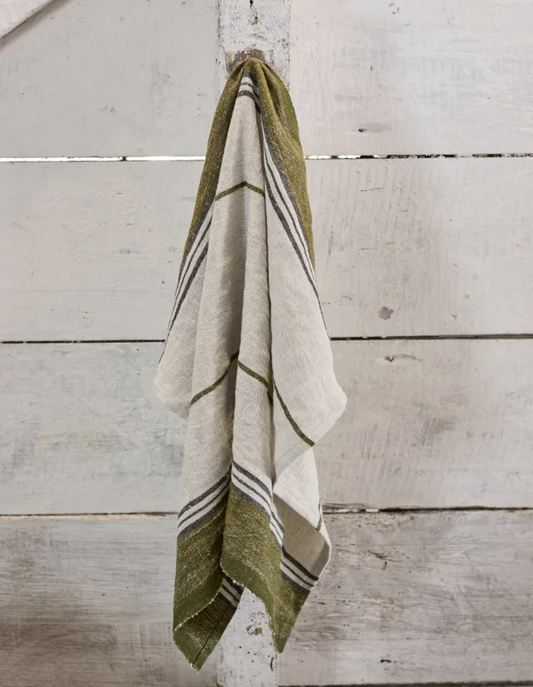 Green Stripe Linen Tea Towel