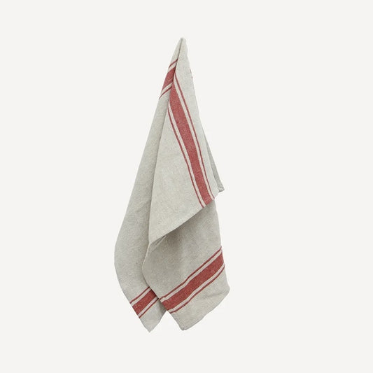 Classic Stripe Tea Towel - Natural & Red