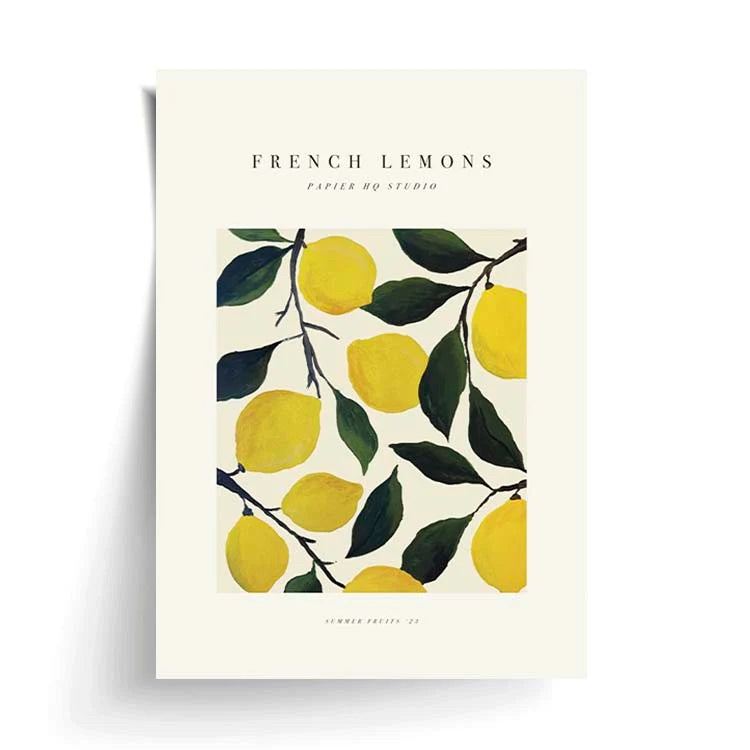 French Lemons Black A3 Print