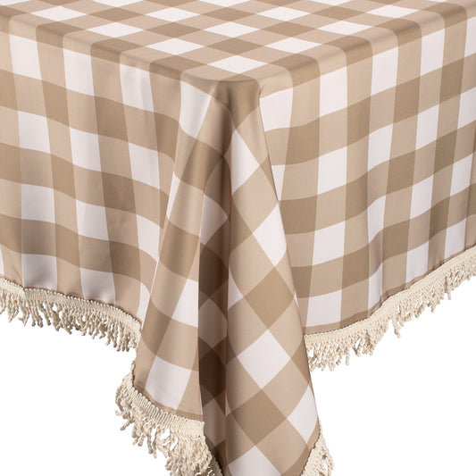 Olive Check Fringed Tablecloth