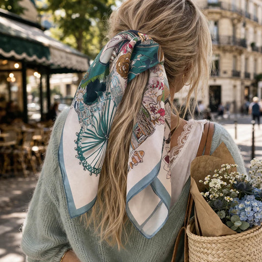 Romantic Paris Blue SILK Scarf