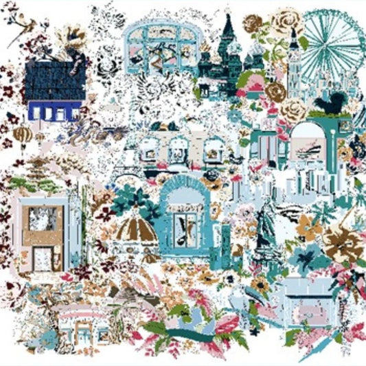 Romantic Paris Blue SILK Scarf