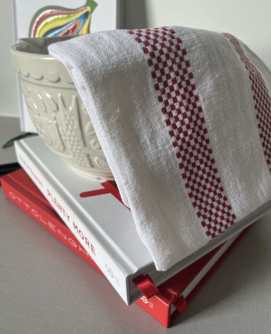 100% French Linen Tea Towel RED
