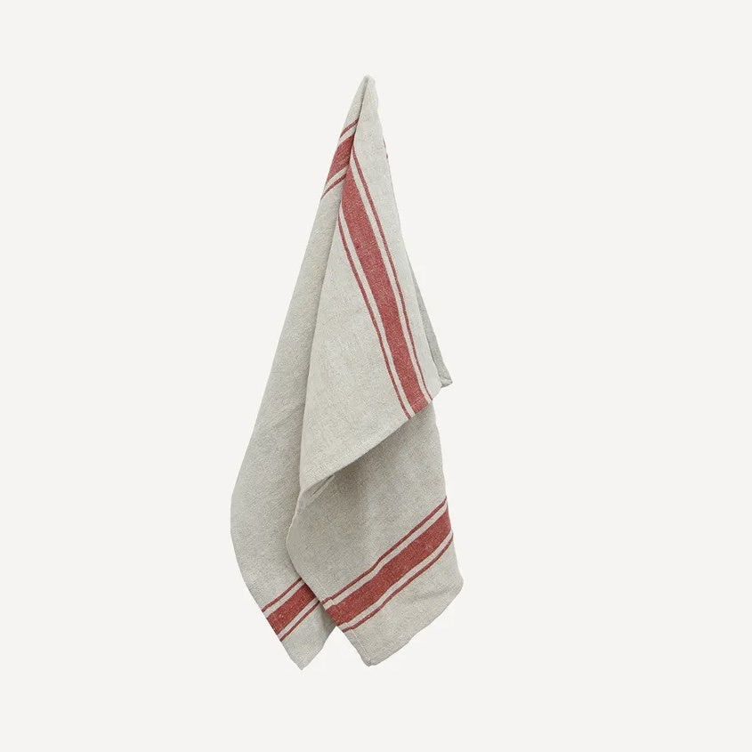 Classic Stripe Tea Towel - Natural & Red