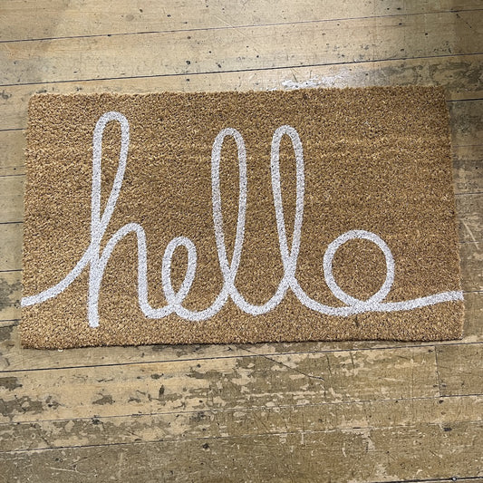 Coir Doormat - White Hello