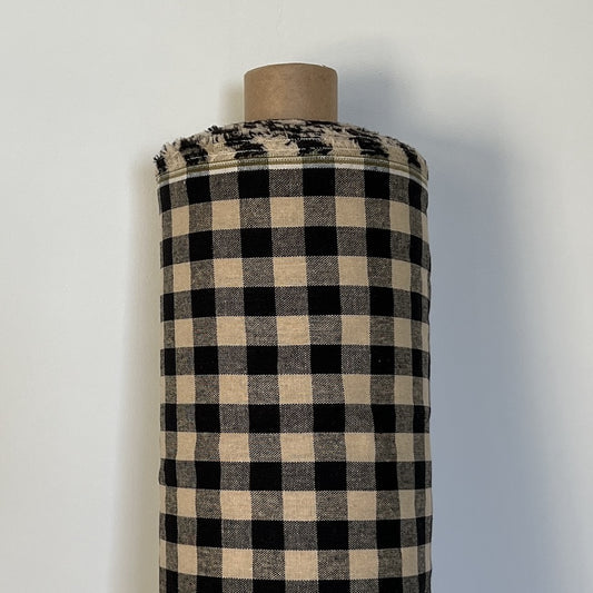 Oxford Check Beige Black Fabric